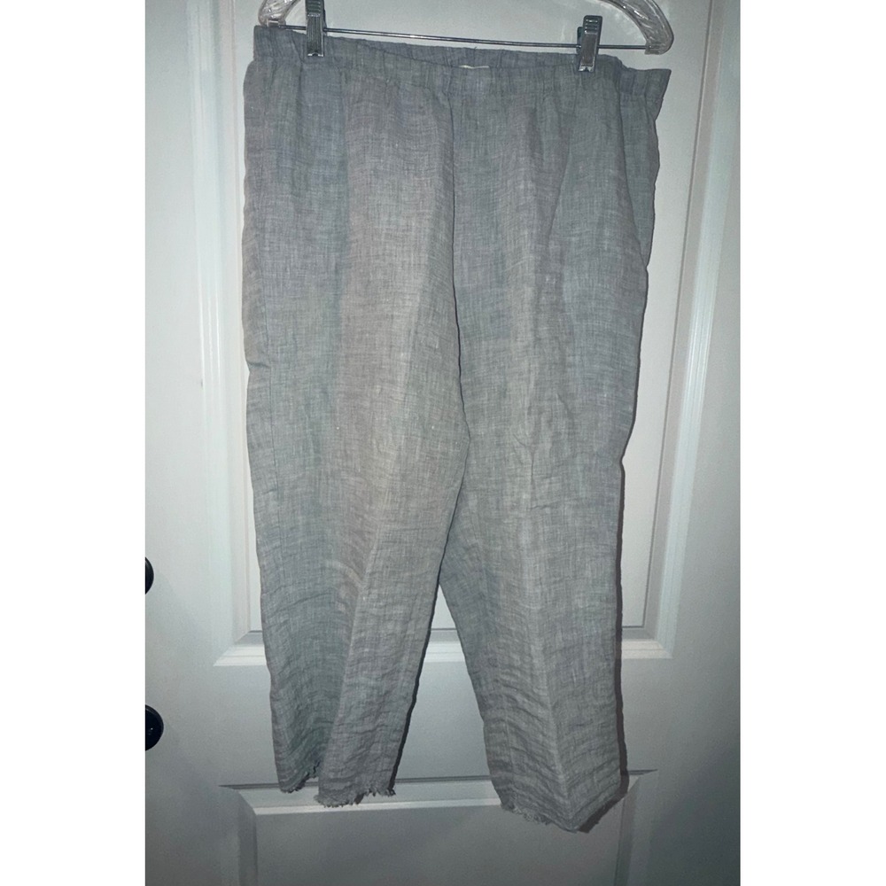 Eileen Fisher Womens Medium Organic Linen Capri Pants Blue Gray Frayed Hem